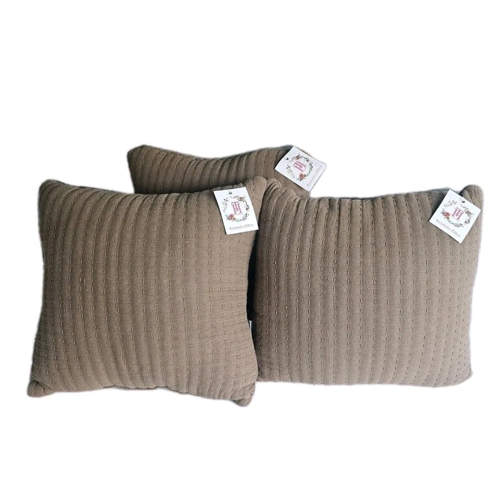 Set of Three Brown Textured Throw Pillows